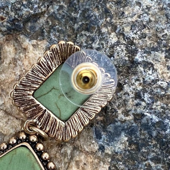 Green Faux Stone Drop Earrings - Brand New - Picture 3 of 5